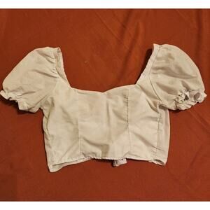 White Sz S Flutter Off The Shoulder Cap Sleeve Tie-Back Crop Top Lagenlook